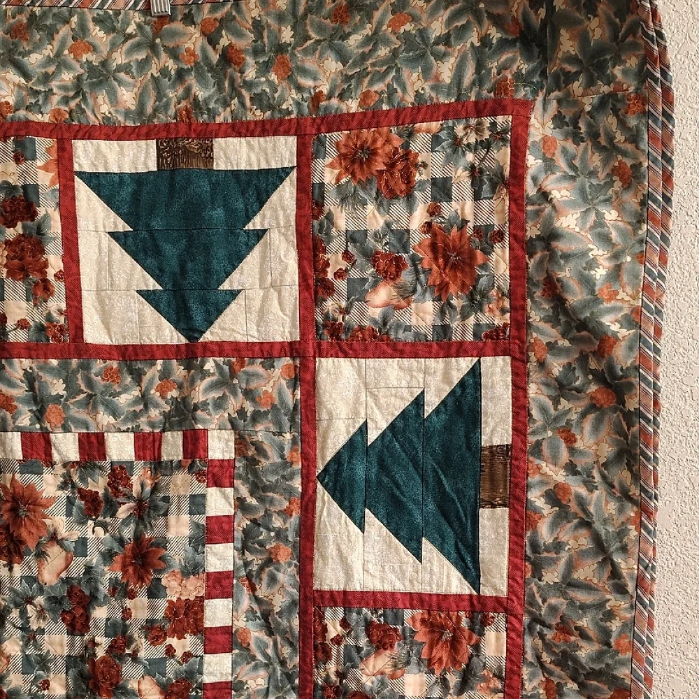 Festive Homemade Patchwork Christmas Tree Holiday Throw Blanket T PD